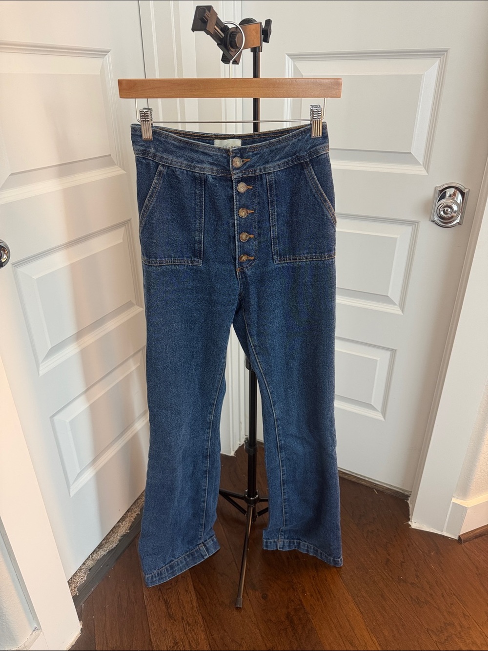 Sézane | Mid-Blue High-Rise Button-Fly Wide Leg Jeans US 4